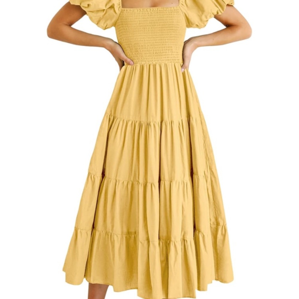 Chic Mustard Smocked Midi Dress